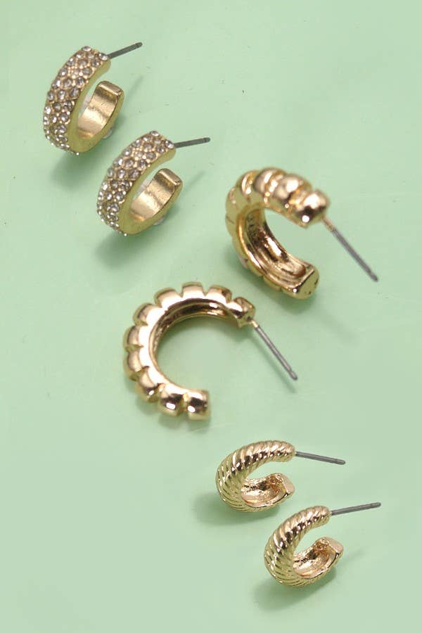 Textured Rhinestone Hoop Trio - Image 2