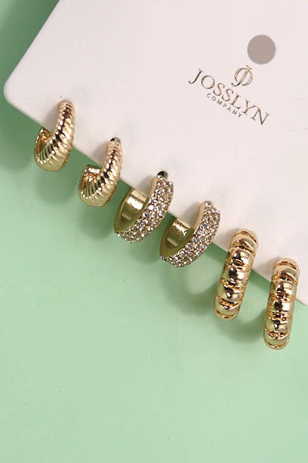 Textured Rhinestone Hoop Trio - Image 3