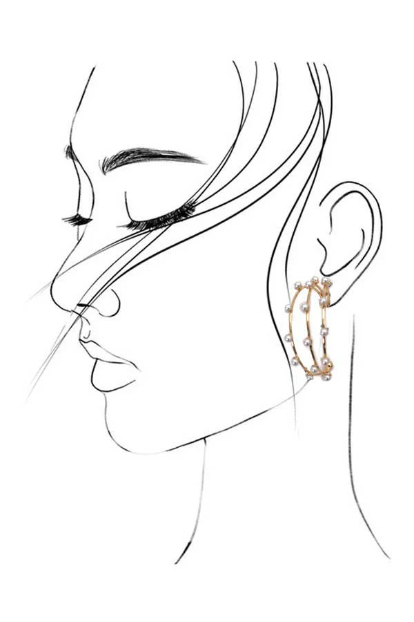 Triple Pearl Hoop Earrings - Image 3