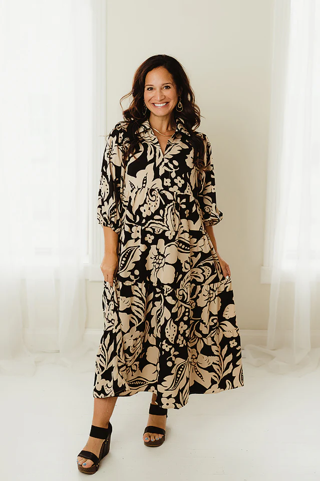 Two Tone Floral Print Dress - Image 2