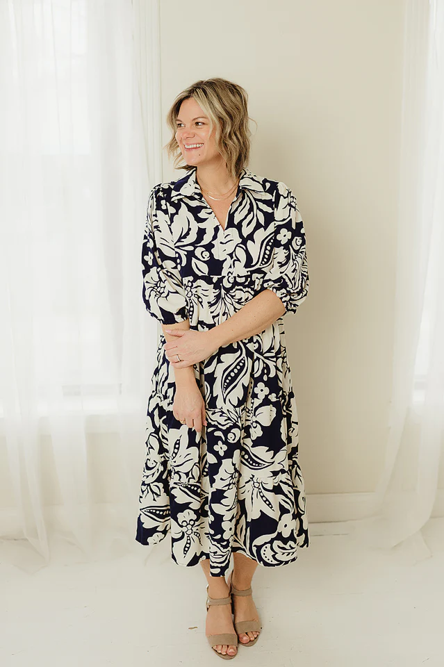 Two Tone Floral Print Dress - Image 5