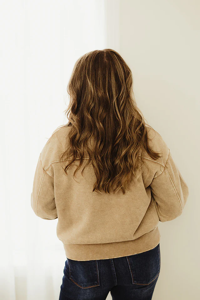 Camel Vintage Wash Collar Fleece - Image 4