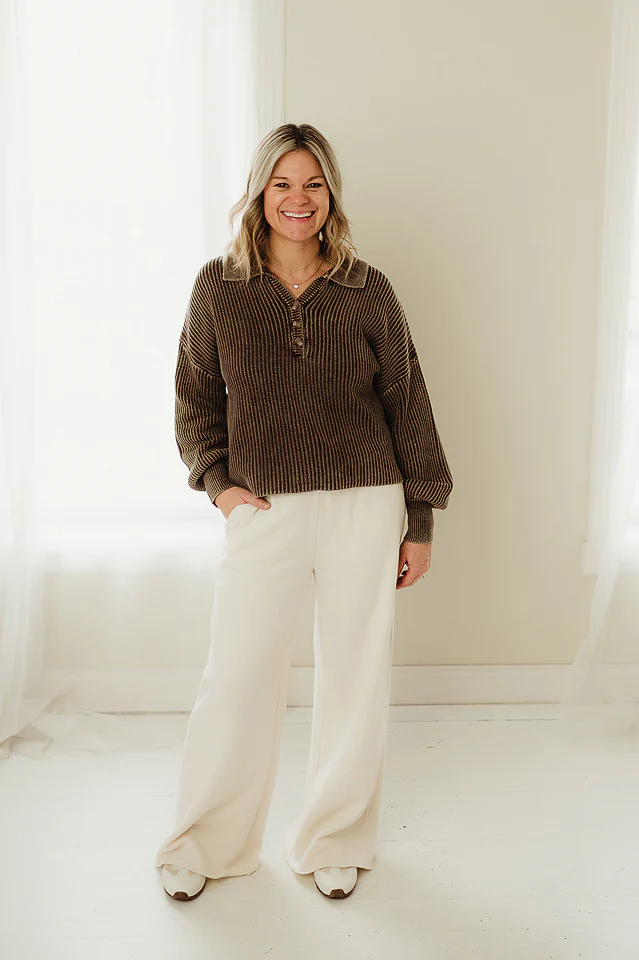 Washed Henley Collared Sweater - Image 2