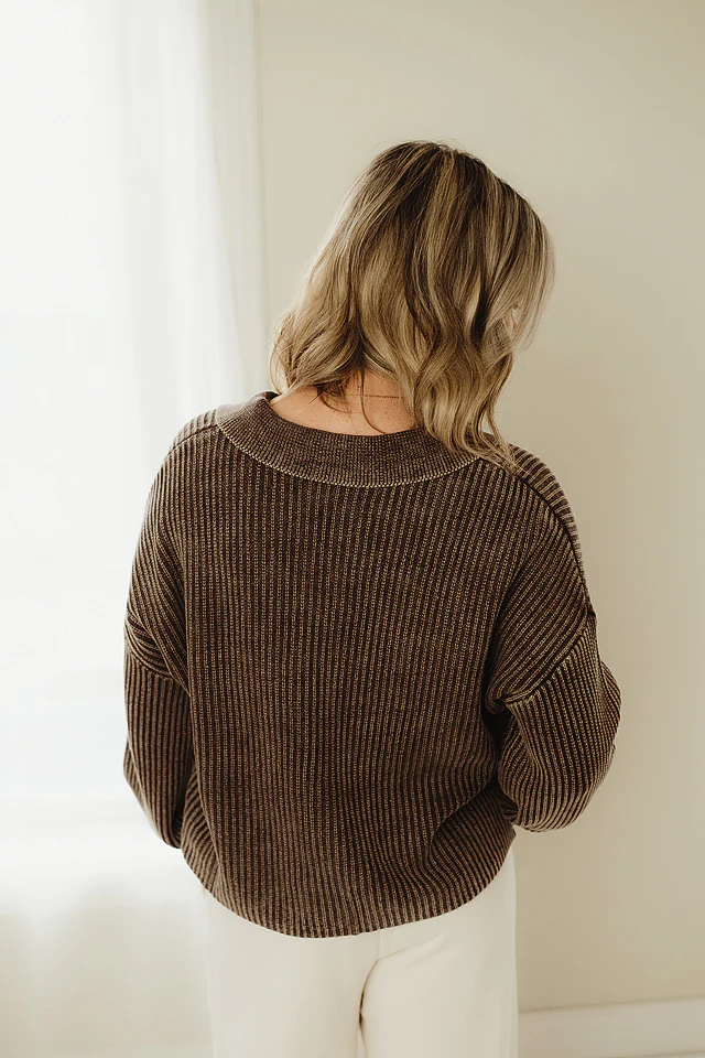 Washed Henley Collared Sweater - Image 4