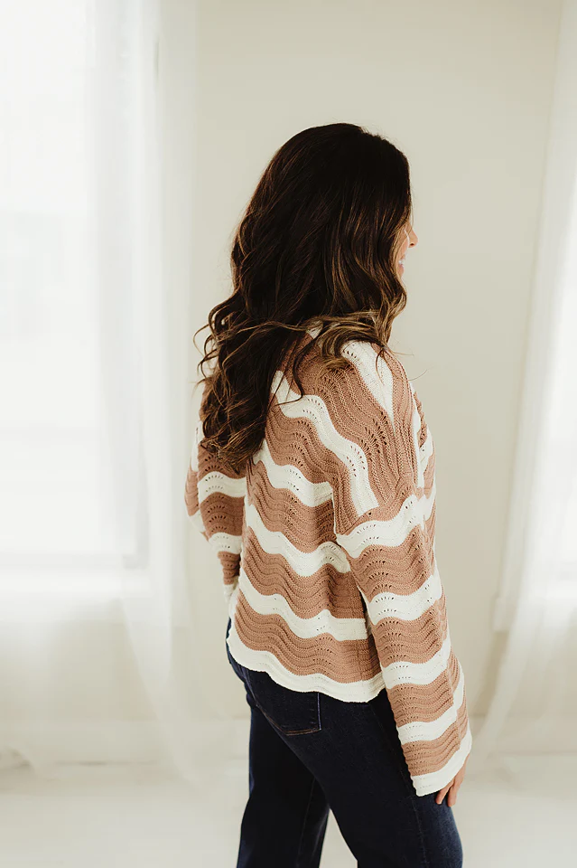 Taupe & White Ripple Effect Knit Pullover - Image 3