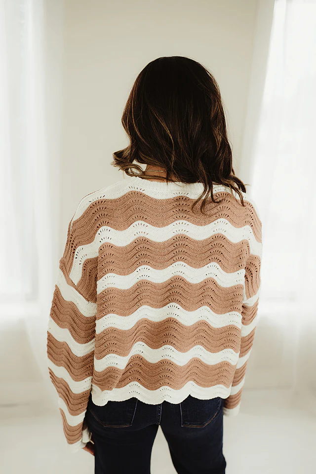 Taupe & White Ripple Effect Knit Pullover - Image 4