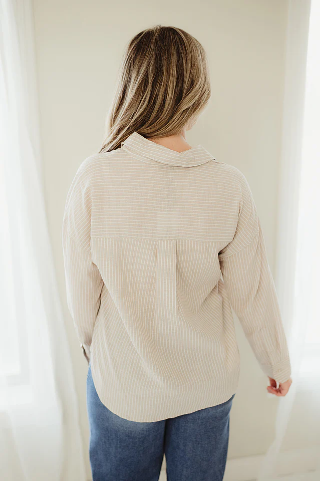 Khaki Classic Buttoned Stripe Shirt - Image 3