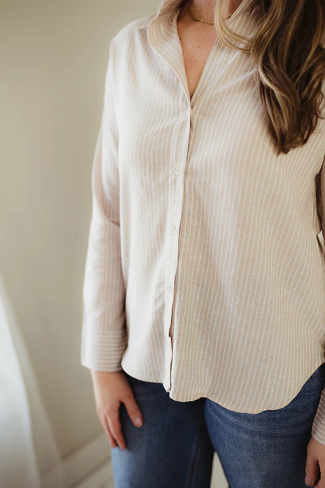 Khaki Classic Buttoned Stripe Shirt - Image 4