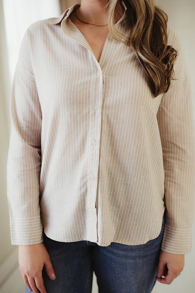 Khaki Classic Buttoned Stripe Shirt - Image 5