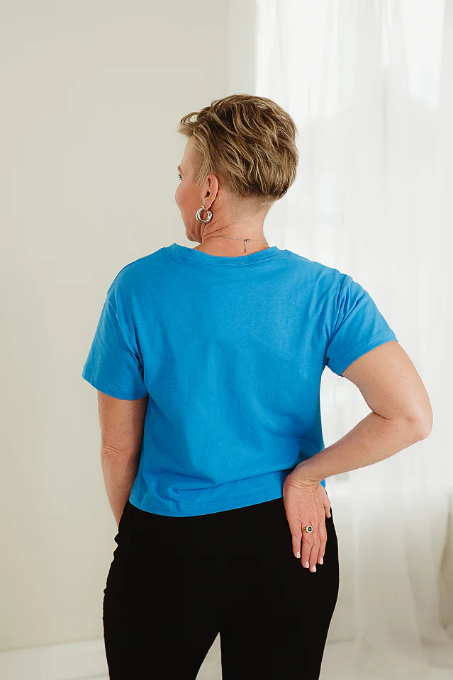 Deep Sky Cotton Short Sleeve Cropped Tee - Image 2