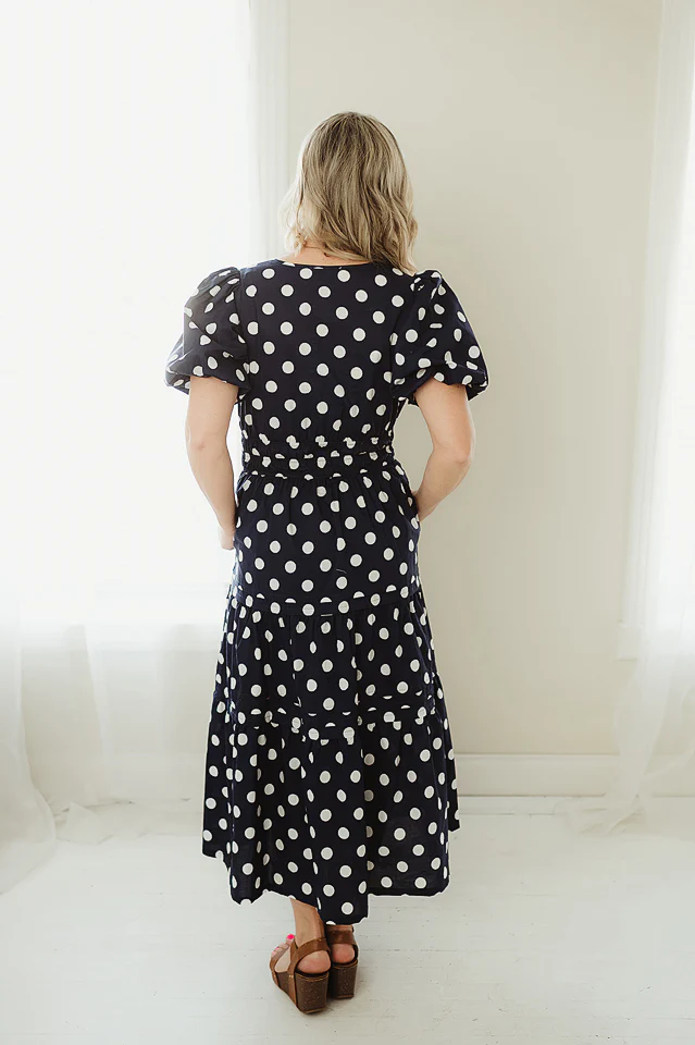 Navy Polka Dot Charm Dress - Image 3