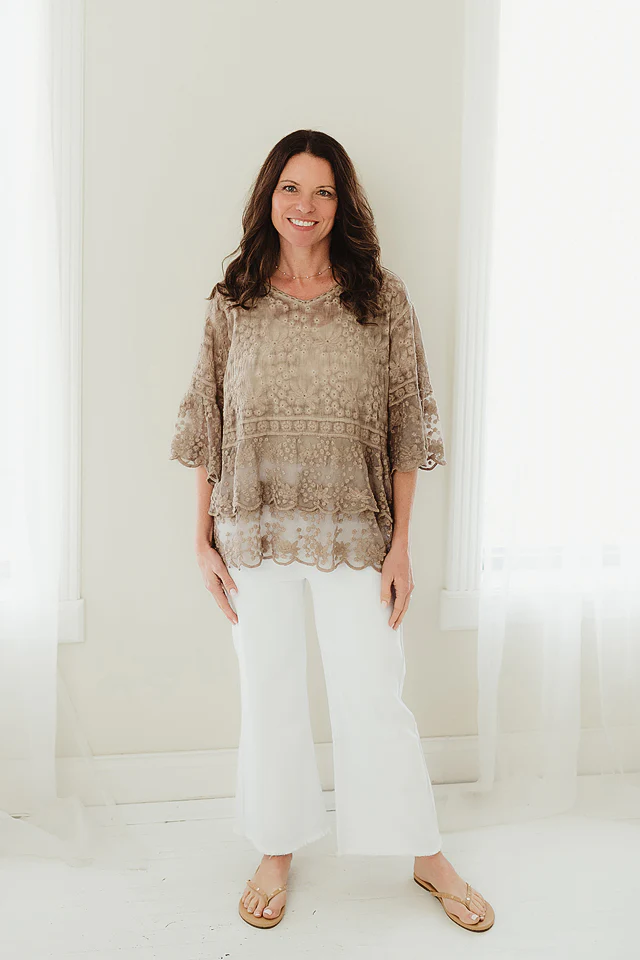 Khaki Felicity Lace Tiered Blouse - Image 2