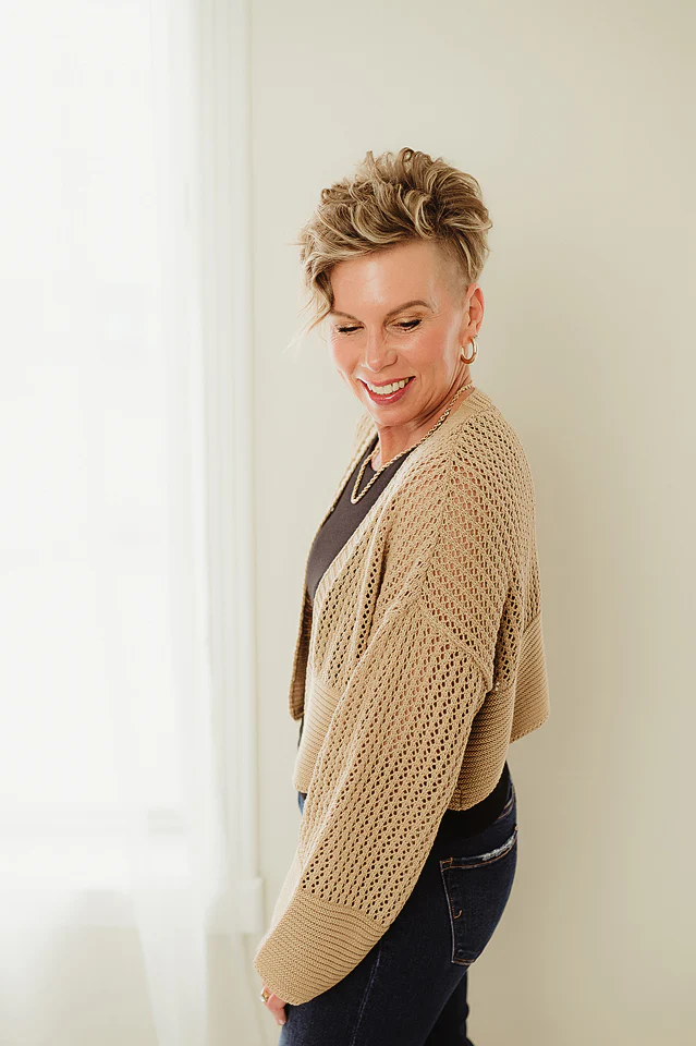 Taupe Wide Sleeve Crop Cardigan - Image 3