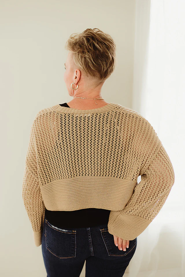 Taupe Wide Sleeve Crop Cardigan - Image 4