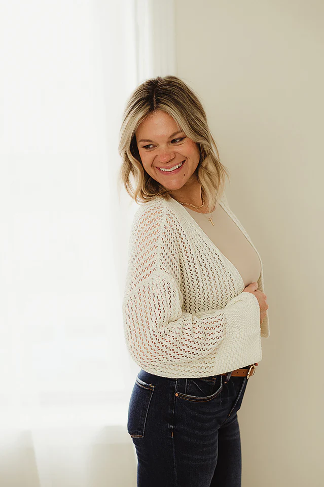 Ivory Wide Sleeve Crop Cardigan - Image 2