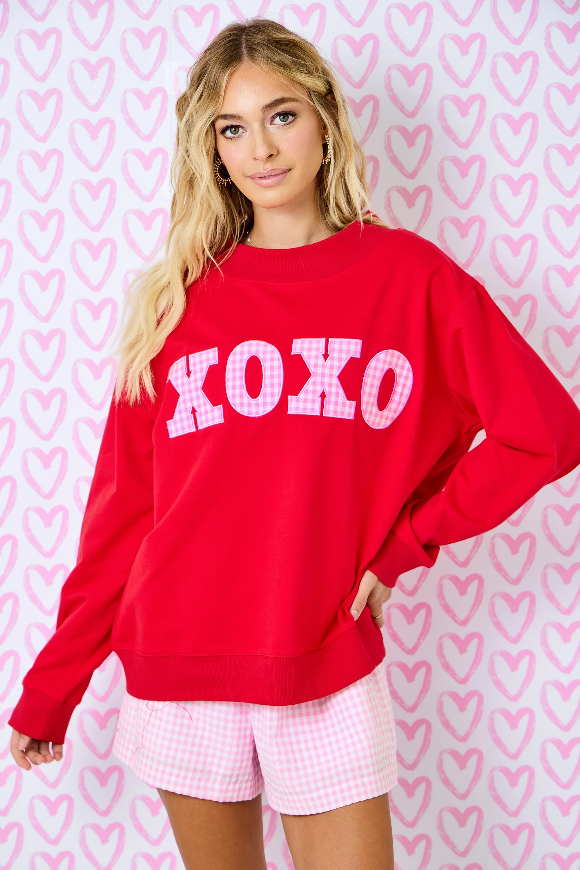 Red XOXO Gingham Mock Neck - Image 2