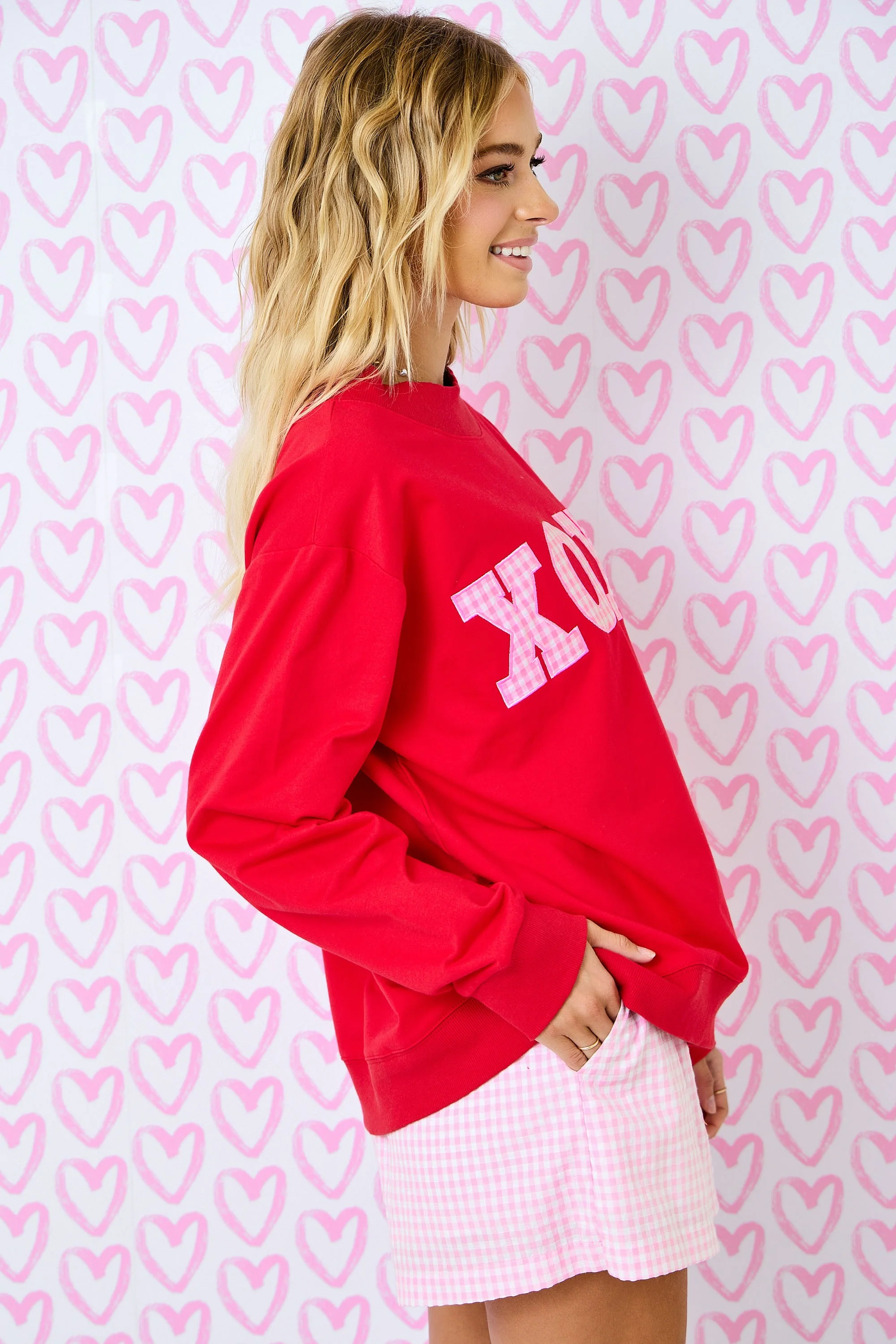 Red XOXO Gingham Mock Neck - Image 6