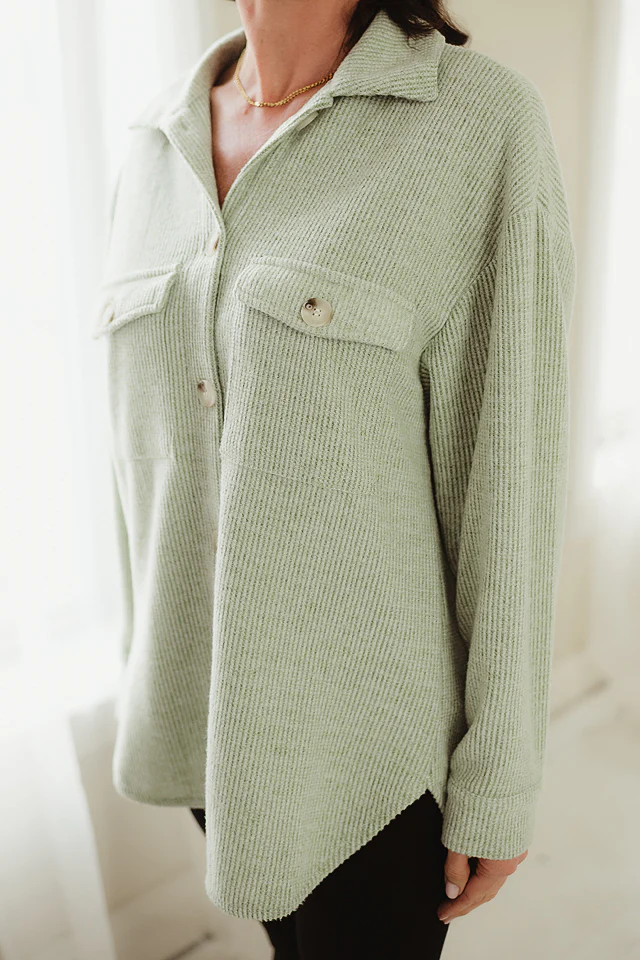 Sage Brushed Waffle Shacket - Image 5
